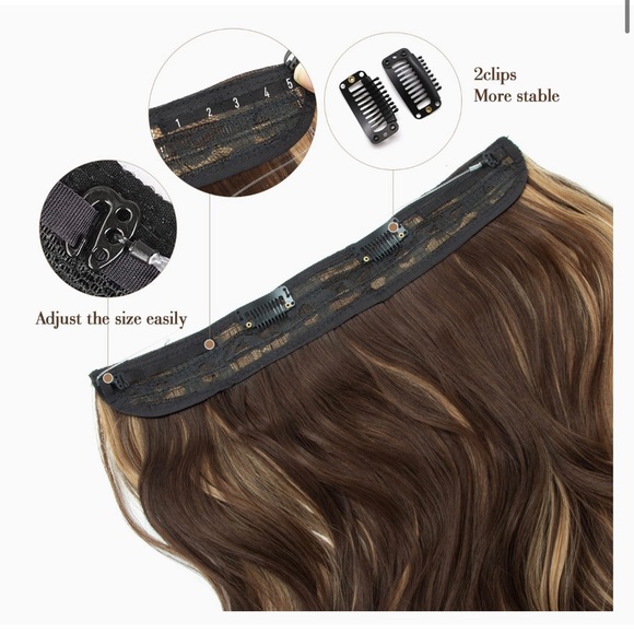 20” Invisible Hair Extensions Long Wavy Hair Extensions Dark Brown Synthetic - Picture 5 of 10
